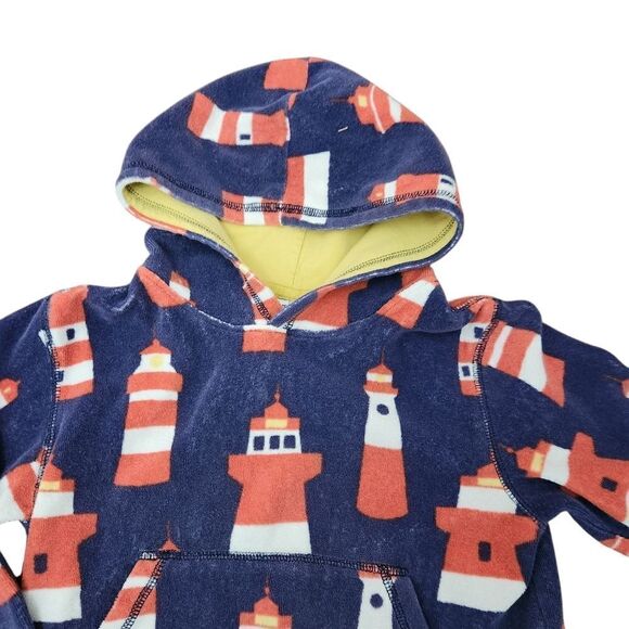 Mini Boden Kids Toweling Hooded Swim Coverup Terry Blue Lighthouse Print 9-10 Yr - Picture 3 of 7